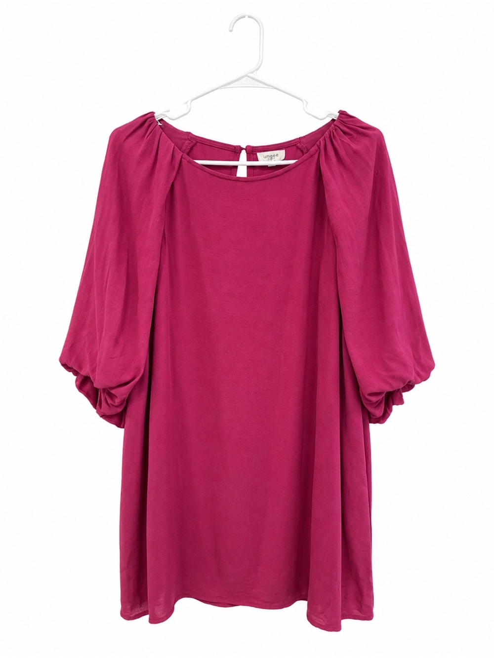 NWT Umgee USA Berry Balloon Sleeve Shift Dress Pockets Size L - Picture 3 of 7